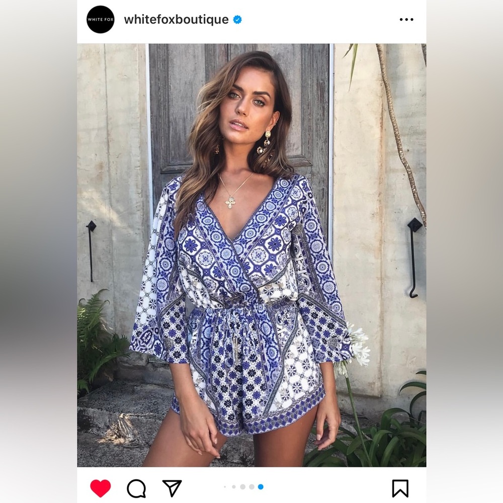 White Fox Boutique Moroccan Collection *limited* Blue Playsuit/Romper
